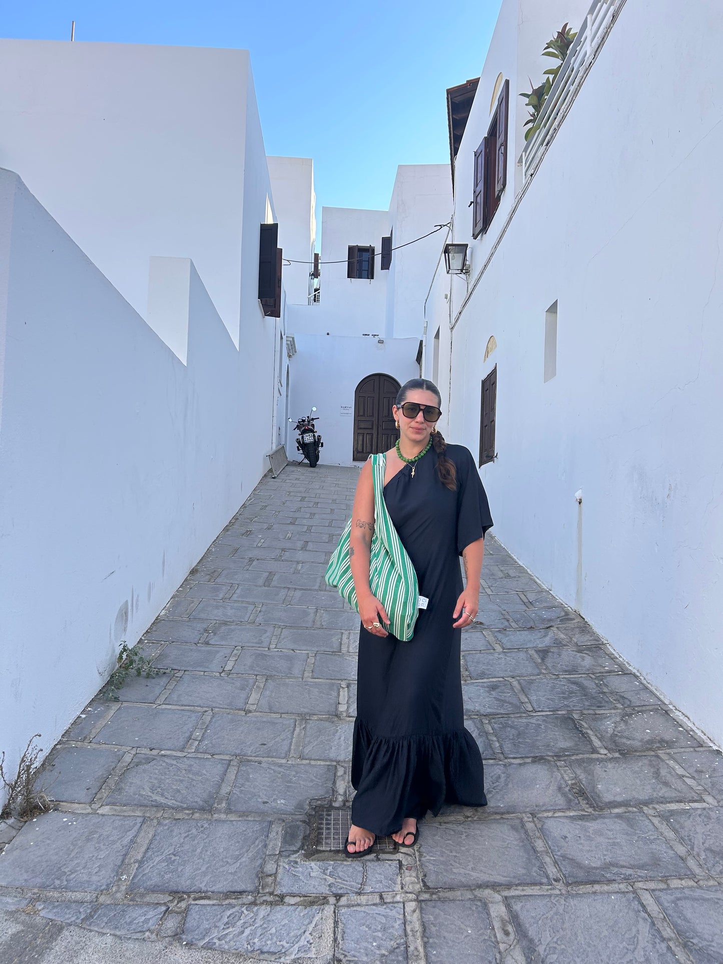 GREEN and WHITE STRIPES LINDOS BAG