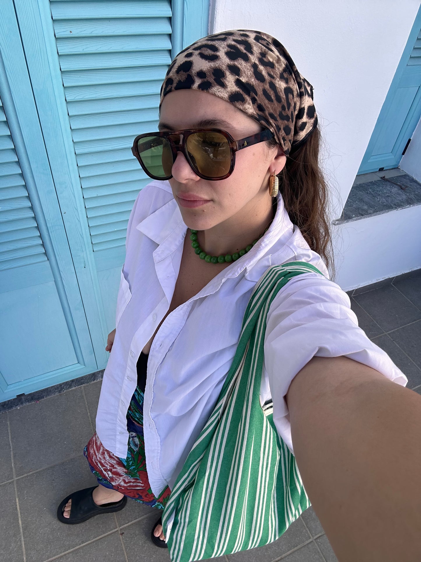 GREEN and WHITE STRIPES LINDOS BAG